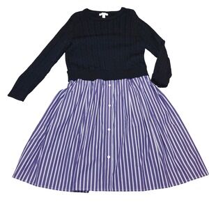 NWOT 1901 Nordstrom Womens Cable Knit Striped Dress Black Blue XS Preppy Classic